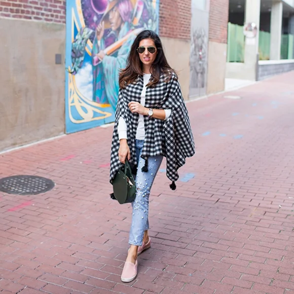 Crew Jackets Coats J Crew Checkered Blackwhite Cape Scarf